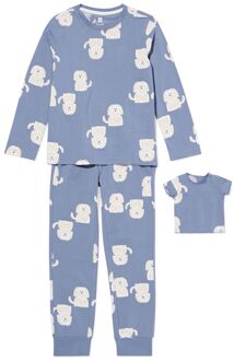 Hema Kinderpyjama met poppenpyjama honden blauw (blauw) - 98/104