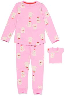 Hema Kinderpyjama met poppenpyjama honden roze (roze) - 110/116