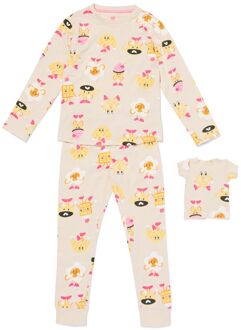 Hema Kinderpyjama ontbijt met poppenpyjama gebroken wit (gebroken wit) - 110/116