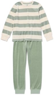 Hema Kinderpyjama velours strepen groen (groen) - 122/128