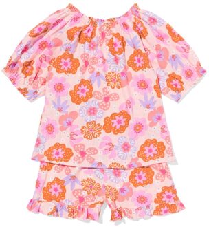 Hema Kinderset bloemen lichtroze (lichtroze) - 98/104