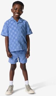 Hema Kindershort regular fit badstof blokken blauw (blauw) - 158/164