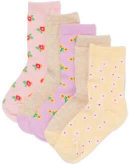 Hema Kindersokken bloemen - 5 paar lila (lila) - 23/26