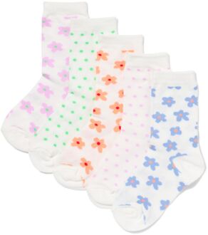 Hema Kindersokken bloemen - 5 paar wit (wit) - 27/30