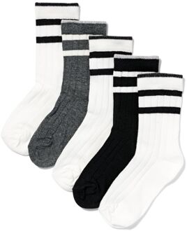 Hema Kindersokken met katoen rib strepen - 5 paar wit (wit) - 23/26