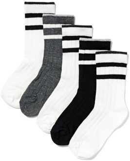 Hema Kindersokken met katoen rib strepen - 5 paar wit (wit) - 39/42