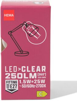 Hema Led kogel clear E27 1.5W 250lm