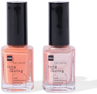 Hema Long lasting nagellak set oranje glitter 2-delig