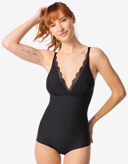 Hema Medium corrigerende damesbody met kant zwart (zwart) - XL