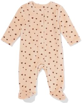 Hema Newborn jumpsuit velours hartjes lichtbruin (lichtbruin) - 74
