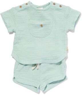 Hema Newborn Kledingset Shirt En Short Mousseline Groen (groen) - 50