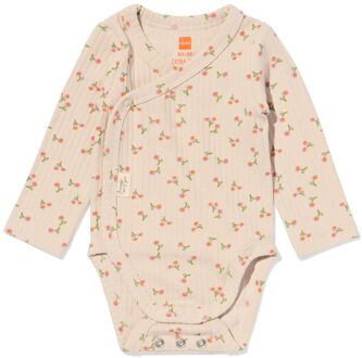 Hema Newborn meegroei overslagromper rib bloemen ecru (ecru) - 50/56