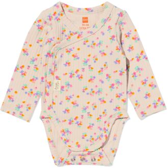 Hema Newborn meegroei overslagromper rib bloemen ecru (ecru) - 62/68