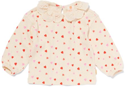 Hema Newborn T-shirt met kraag hartjes ecru (ecru) - 74