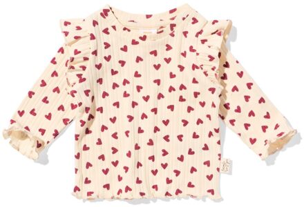Hema Newborn T-shirt rib hartjes ecru (ecru) - 56