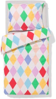 Hema Peuterdekbedovertrek 120x150cm zacht katoen ruiten met poppenslaapzakje (multi)