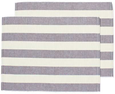 Hema Placemats 35x45cm katoen strepen blauw-bruin - 2 stuks (blauw)