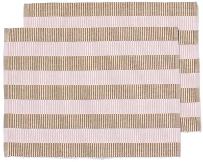 Hema Placemats 45x35cm katoen strepen roze-wit - 2 stuks (roze)