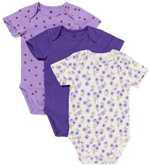 Hema Rompers katoen met stretch bloemen - 3 stuks paars (paars) - 62/68