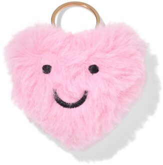Hema Sleutelhanger 6x2.5cm fluffy hartvorm met gezichtje roze