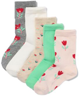 Hema Sokken met katoen bloemen - 5 paar grijs (grijs) - 23/26