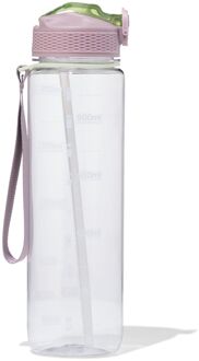 Hema Sportfles met rietje 1L roze-groen (donkerroze)