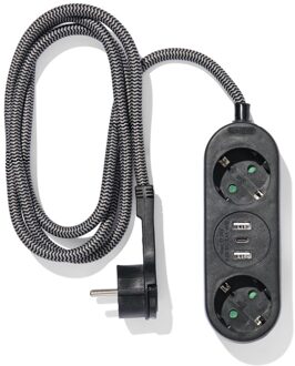 Hema Stekkerdoos 2-voudig met USB 1.5m zwart