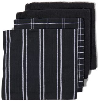 Hema Thee- en keukendoeken zwart - 4 stuks (zwart/wit)