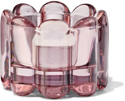 Hema Theelichthouder glas ribbel roze (roze)