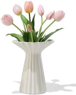 Hema Vaas ⌀17x21cm keramiek ribbel kraag wit (wit)