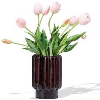 Hema Vaas 18cm glas ribbel bruin (bruin)