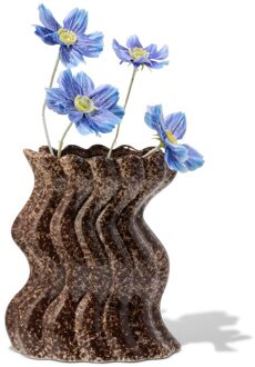 Hema Vaas 23cm keramiek ribbel swirl bruin (donkerbruin)