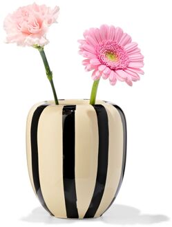Hema Vaas Ø9.7x15cm keramiek strepen zwart-wit (zwart/wit)