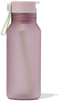 Hema Waterfles met rietje 430ml roze (roze)