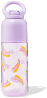 Hema Waterfles met rietje sterren 300ml (paars)