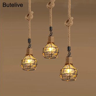 Hemp Rope Pendant Lights Iron Vintage Industrial Pendant Lamps Loft Retro Handmade Hanging Lamps Cafe Bar Kitchen E27 Led Lights