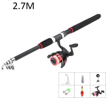 Hengel En Spinning Reel Telescopische Spinning Hengel En Reel Combo Volledige Kit Vistuig Pole Set 2.7m