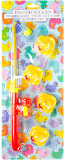 Hengelspel/eendjes vangen - rood - kermis spel - voor kinderen - bad eendjes - bad speelgoed