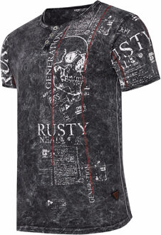 Henley T-shirt met knoopstreep en prints aan de voorkant - maat 3XL Donkergrijs