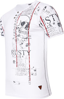 Henley T-shirt met knoopstreep en prints aan de voorkant Wit - 3XL