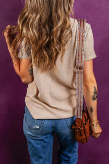 Henley Top Relaxed Fit Korte Mouwen - maat S Bruin