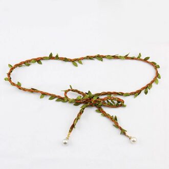 Hennep Touw Grote Parel Handgemaakte Katoen Linnen Gevlochten Taille Touw Vrouwen Dunne Riem Groen Blad Kwastje Taille Keten Zomer Jurk decor khaki