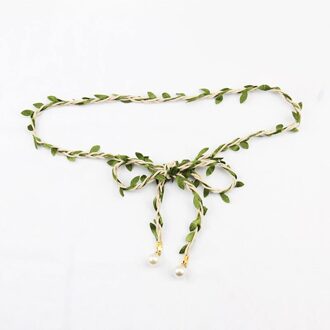 Hennep Touw Grote Parel Handgemaakte Katoen Linnen Gevlochten Taille Touw Vrouwen Dunne Riem Groen Blad Kwastje Taille Keten Zomer Jurk decor wit