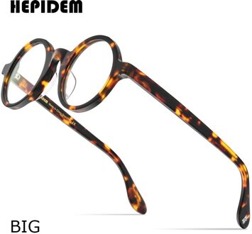 HEPIDEM Acetaat Optische Brilmontuur Mannen Retro Vintage Ronde Recept Brillen Nerd Vrouwen Spektakel Bijziendheid Brillen Zolman luipaard groot 44MM