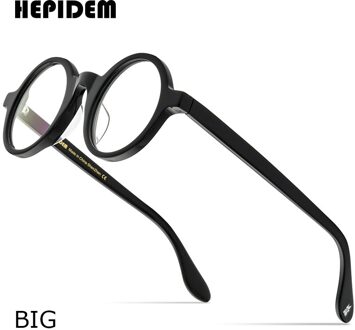 HEPIDEM Acetaat Optische Brilmontuur Mannen Retro Vintage Ronde Recept Brillen Nerd Vrouwen Spektakel Bijziendheid Brillen Zolman zwart groot 44MM