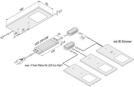 Hera LED meubelverlichting Eco-Pad F 3x-set 3.000K alu aluminium