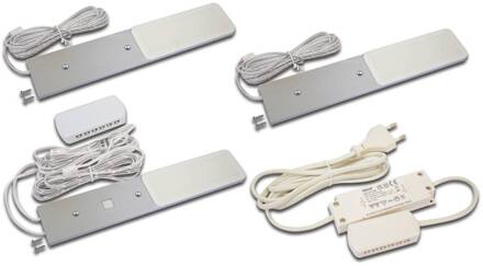 Hera LED meubelverlichting S-Pad F, set van 3, aluminium 4.000 K Dimmer