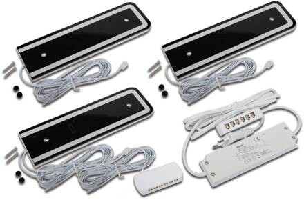 Hera LED meubelverlichting U-Pad F, set van 3 3.000K zwart Sensor