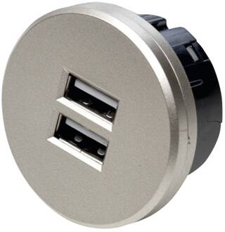 Hera USB-dubbele stekkerdoos, rond, roestvrij staal