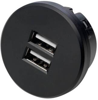 Hera USB-dubbele stekkerdoos, rond, zwart